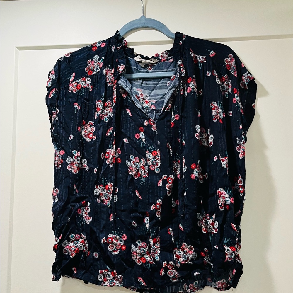 Loft Floral Blouse Short Sleeve Med